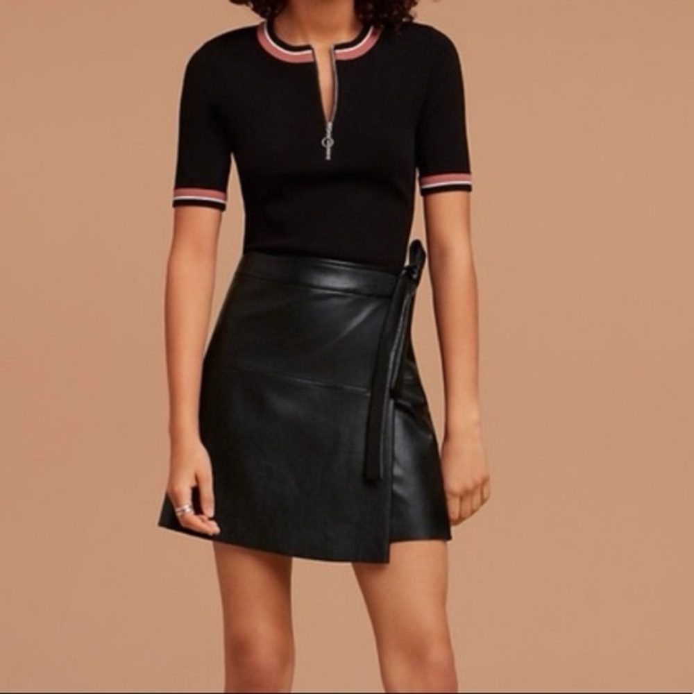 Aritzia Wilfred Free Spurlock Faux Leather Wrap Mini Skirt ARMY GREEN- Size XS
